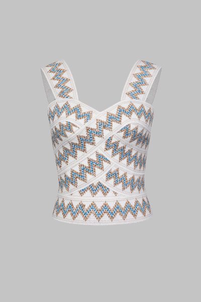 Embroidery Pattern Zip Back Cami Top