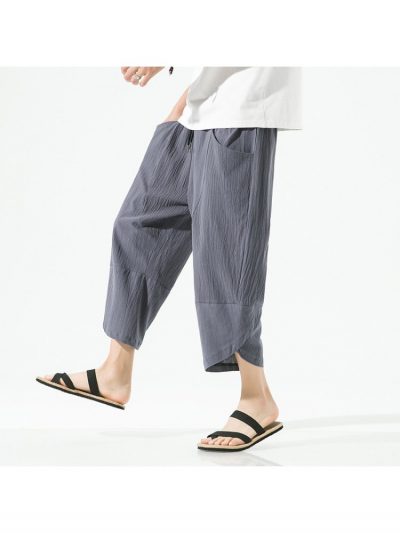 Summer Solid Drawstring Linen Casual Pants