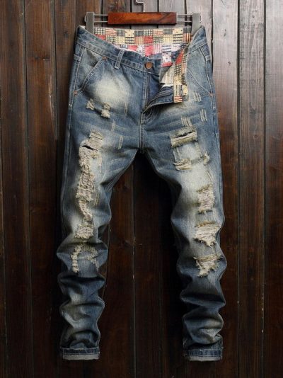Stylish Blue Men Ripped Jeans