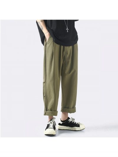 Simple Design Solid Color Loose Casual Long Pants