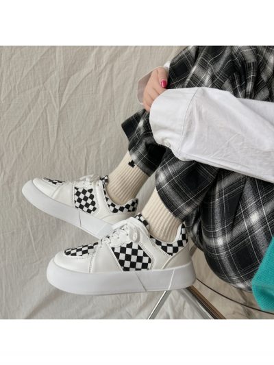 Contrast Color Plaid Wedge Casual Sneakers Shoes