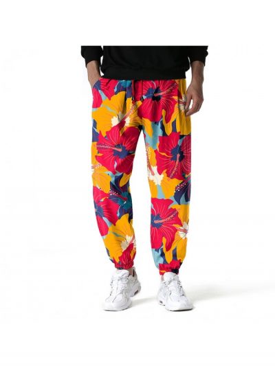 Bohemian Style Floral Printing Loose Yoga Men Pants