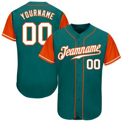 Custom Teal White-Orange Authentic Two Tone Baseball Jersey